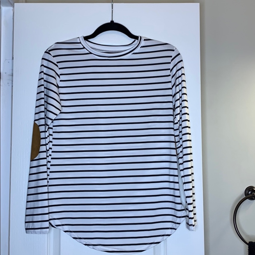Black and white striped top w/ elbow patches